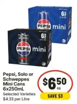 IGA Pepsi, Solo or Schweppes Mini Cans offer