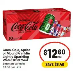 IGA Coca-Cola, Sprite or Mount Franklin Lightly Sparkling Water offer