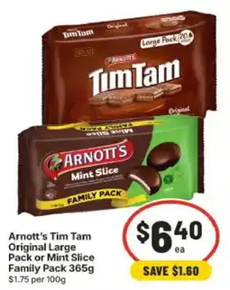 IGA Arnott's Tim Tam Original Large Pack or Mint Slice Family Pack offer