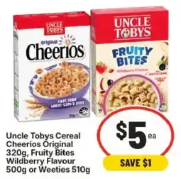 IGA Uncle Tobys Cereal Cheerios Original Fruity Bites offer