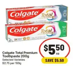 IGA Colgate Total Premium Toothpaste offer