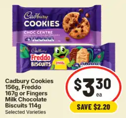 IGA Cadbury Cookies or Freddo or Fingers Milk Chocolate Biscuits offer