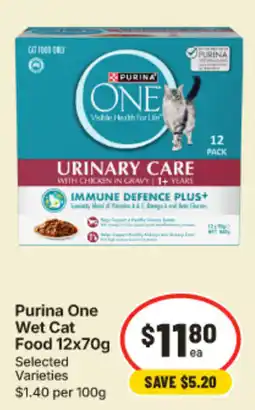 IGA Purina One Wet Cat Food 12x70g Selected Varieties offer