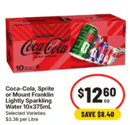 IGA Coca-Cola, Sprite or Mount Franklin Lightly Sparkling Water Selected Varieties offer