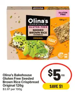 IGA Olina's Bakehouse Gluten Free Seeded Brown Rice Crispbread Original offer