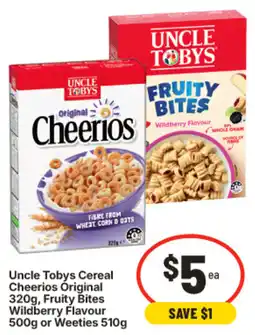 IGA Uncle Tobys Cereal Cheerios Original Fruity Bites Wildberry Flavour offer