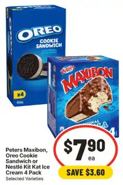 IGA Peters Maxibon, Oreo Cookie Sandwich or Nestlé Kit Kat Ice Cream 4 Pack offer