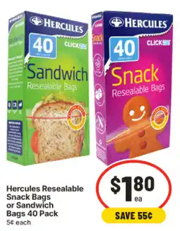 IGA Hercules Resealable Snack Bags or Sandwich Bags offer