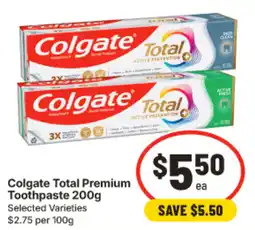 IGA Colgate Total Premium Toothpaste offer