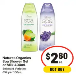 IGA Natures Organics Spa Shower Gel or Milk offer