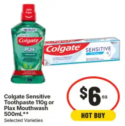 IGA Colgate Sensitive Toothpaste or Plax Mouthwash offer