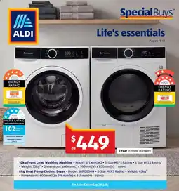 ALDI Stirling 10kg Front Load Washing Machine and 8kg Heat Pump Clothes Dryer offer