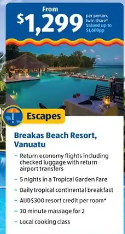 ALDI Escapes Breakas Beach Resort, Vanuatu offer