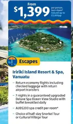 ALDI Escapes Iririki Island Resort & Spa, Vanuatu offer