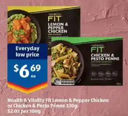 ALDI Health & Vitality Fit Lemon & Pepper Chicken or Chicken & Pesto Penne offer