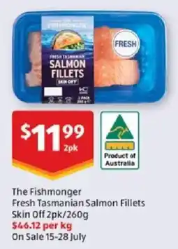 ALDI The Fishmonger Fresh Tasmanian Salmon Fillets Skin Off offer