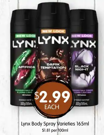 Spudshed Lynx Body Spray Varieties offer