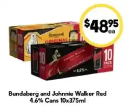 Drakes Bundaberg and Johnnie Walker Red 4.6% Cans offer