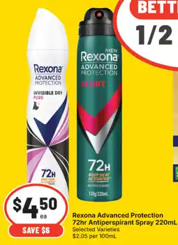 IGA Rexona advanced protection 72hr antiperspirant spray offer