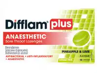 Pharmacy Direct Difflam Plus Sore Throat Lozenge Plus Anaesthetic Pineapple & Lime 16 Lozenges offer