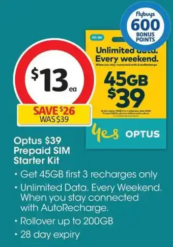Coles Optus $39 prepaid sim starter kit offer