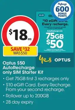 Coles Optus $50 autorecharge only sim starter kit offer