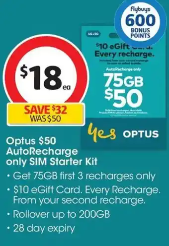 Coles Optus $50 autorecharge only sim starter kit offer
