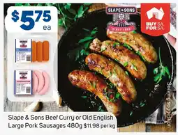 Foodland Slope & Sons Beef Curry or Old English Large Pork Sausages offer