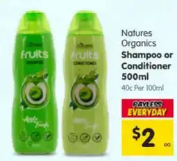 Spar Natures Organics Shampoo or Conditioner offer
