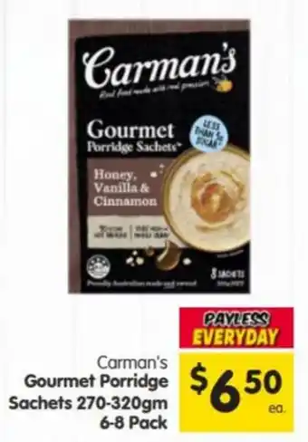 Spar Carman's Gourmet Porridge Sachets offer