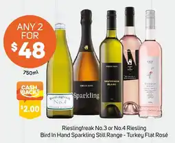 Foodland Rieslingfreak No.3 or No.4 Riesling Bird In Hand Sparkling Still Range - Turkey Flat Rosé offer