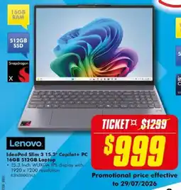 The Good Guys Lenovo IdeaPad Slim 3 15.3" Copilot+ PC offer