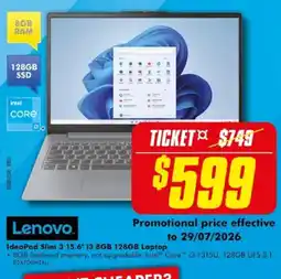 The Good Guys Lenovo IdeaPad Slim 3 15.6" i3 8GB 128GB Laptop offer