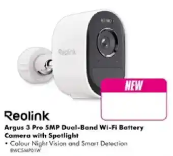 The Good Guys Reolink Argus 3 Pro 5MP Dual-Band Wi-Fi Battery Camera with Spotlight offer