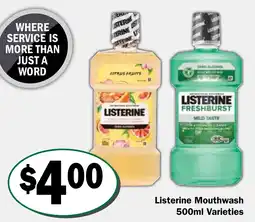 Friendly Grocer Listerine Mouthwash 500ml Varieties offer