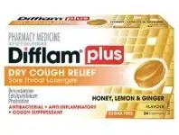 Superpharmacy Difflam Plus Dry Cough Relief Sore Throat Lozenges Honey, Lemon & Ginger 24 Pack offer