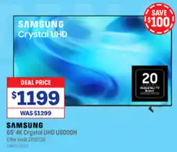 Officeworks Samsung 65" 4K Crystal UHD U8000H offer