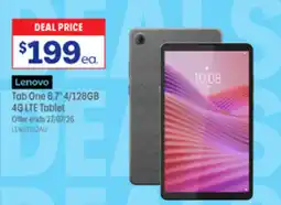 Officeworks Lenovo Tab One 8.7" 4/128GB 4G LTE Tablet offer