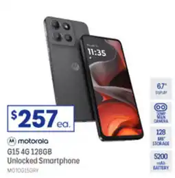 Officeworks motorola G15 4G 128GB Unlocked Smartphone offer
