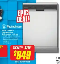 The Good Guys Westinghouse 14 Place Freestanding Dishwasher - Silver offer