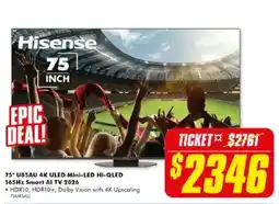 The Good Guys Hisense 75" U85AU 4K ULED Mini-LED Hi-QLED 165Hz Smart AI TV 2026 offer