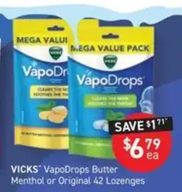 Chemist King Vicks VapoDrops Butter Menthol or Original 42 Lozenges offer