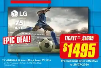 The Good Guys LG 75" QNED70B AI Mini-LED 4K Smart TV 2026 offer