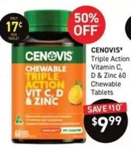 Chemist King Cenovis Chewable Triple Action Vit C, D & Zinc offer