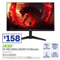 Officeworks Acer 24" FHD 200Hz QG241Y X1 Monitor offer