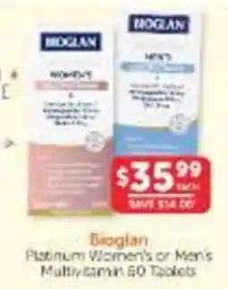 WHOLELIFE Bioglan Platinum Women's or Men's Multivitamin offer