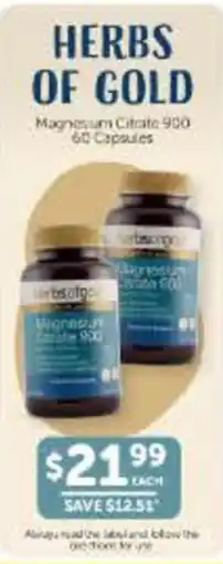 WHOLELIFE Herbs of Gold Magnesium Citrate 900 offer