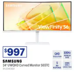 Officeworks Samsung 34" UWQHD Curved Monitor S65TC offer