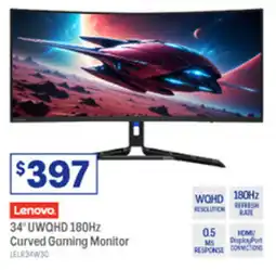 Officeworks Lenovo 34" UWQHD 180Hz Curved Gaming Monitor offer