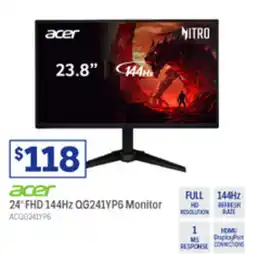 Officeworks Acer 24" FHD 144Hz QG241YP6 Monitor offer